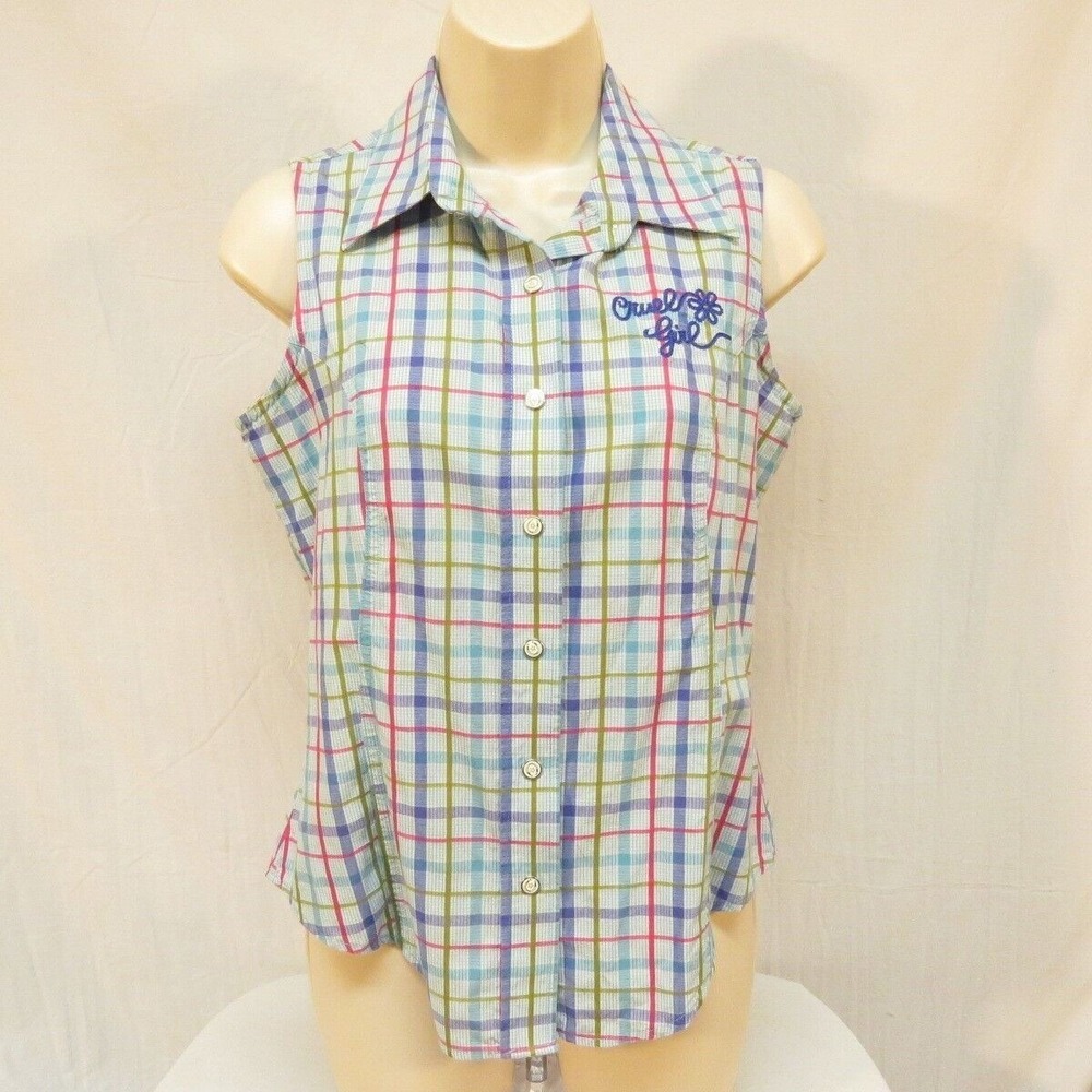 Cruel Girl Plaid Sleeveless Top Western cowgirl Casual Shirt Blouse Size Small